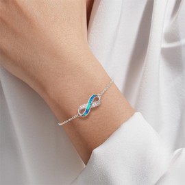 KristLand Women's 925 Sterling Silver Bracelet/Infinity Bracelet/Love Eternity Bracelet/Inlaid Opal/Jewellery Gift Box/Blue, Sterling Silver