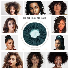 BONNET QUEEN BONNET QUEEN Silk Bonnet for Sleeping Satin Bonnet Double Layer Hair Bonnet Reversible Adjustable Bonnet Sleep Cap for Women Curly Hair(4 Items Gift Pack,Dark Green  Green