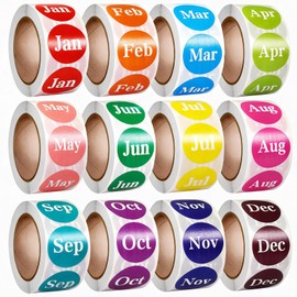 12000 Pcs Labels Round Month Stickers, 24 Rolls 1 Inch 12 Months of the Year Labels Self Adhesive Stickers Color Coding Label for Offices Warehouses Retails Boutiques
