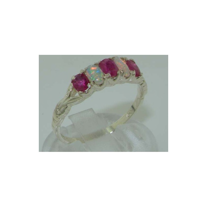 LetsBuyGold 925 Sterling Silver Natural Ruby and Opal Womens Eternity