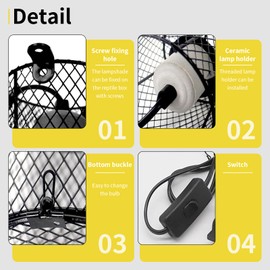 Reptile Heat Lamp Guard with Anti-Bite Brass Ceramic Emitter Basking Heater Lamp Holder,Radiant Heat Panel Reptile Holder Accessories for Turtles Chicks Lizard Snake Bulb Not Included(4Packs)