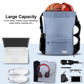 Risefit Drawstring Backpack with Mesh Pockets String Gym Bag Sackpack Sandproof Water Resistant Beach Backpack for Men Women (Slate Gray)