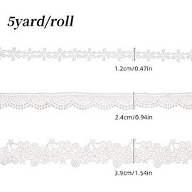 letsinstyle 15 Yards White Embroidery Lace Trim, Stretch Elastic Sewing Lace Ribbon, Floral Design Fabric for Garment Sewing, DIY Craft, Bridal Wedding Decor, DIY Arts and Craft (3 styles)