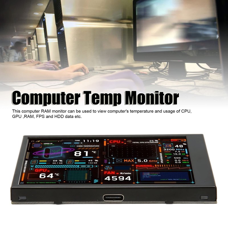 Computer Temperature Monitor, 3.5 Inch Display, Data Display, USB C