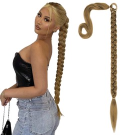 Braided Ponytail hair extensions 30Inch Long Braided Ponytail Extension with Hair Tie Straight Wrap Around Hair Extensions Ponytail Synthetic Hairpieces for Women (Light Brown)-6H27