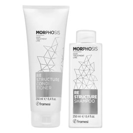 Framesi Morphosis Restructure Duo | Shampoo y Acondicionador 250 ml c/u | Limpieza Suave, Hidratación y Reparación Capilar con Extracto de Arroz y Péptidos