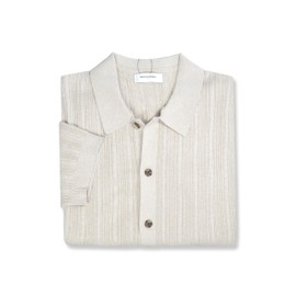 Banana Republic Mens 748042 Textured Soft Knit Short Sleeve Button Down Polo Sweater, (Medium, Stone Beige)