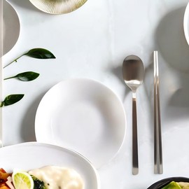 Korean Chopsticks Spoon 1 Set - METAL STAINLESS STEEL and long spoon (Square-Silver 1Set)