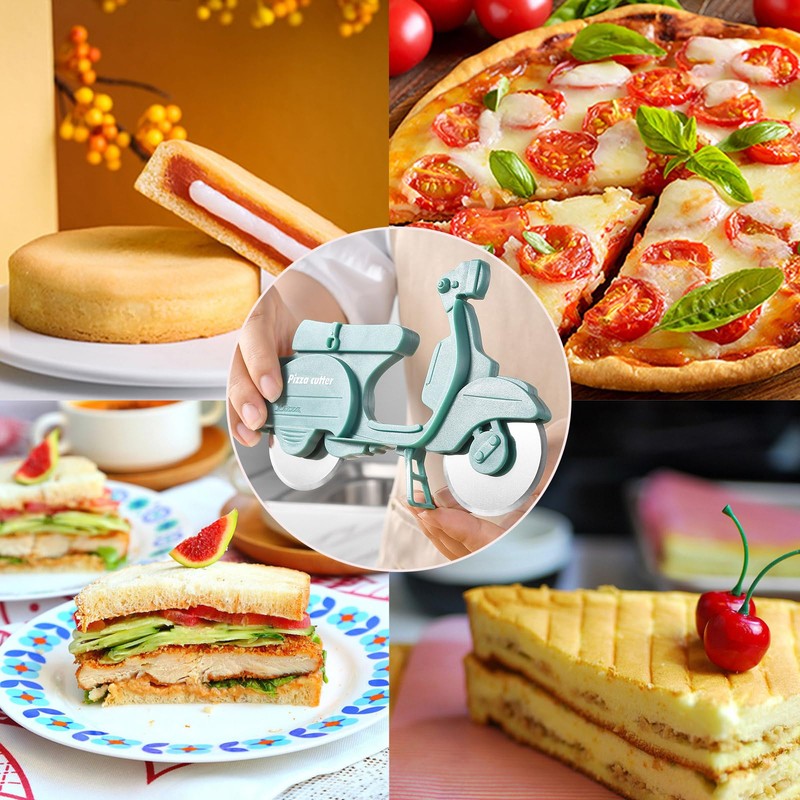 KASESSS Motorcycle Pizza Cutter, Funny Stainless Steel Plastic Pizza Roller,