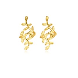 Reffeer Solid 925 Sterling Silver Leaf Cuff Earrings Cartilage Wraps for Women Leaf Cuff Earrings Helix Cuffs Non Piercing (B-18K Gold)