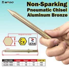 WEDO Air Hammer Pneumatic Chisel Bit,Non-Sparking Air Chisel,Tapered Head,Length 125mm,0.394 inch(10mm) Shank,Aluminum Bronze, DIN Standard, BAM & FM Certificate