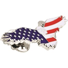 PinMart Patriotic Soaring Eagle Pin – American Eagle with USA Flag – Nickel Plated Enamel Lapel Pin with Dual Clutch Back for Coats, Suit Jackets, and Lanyards