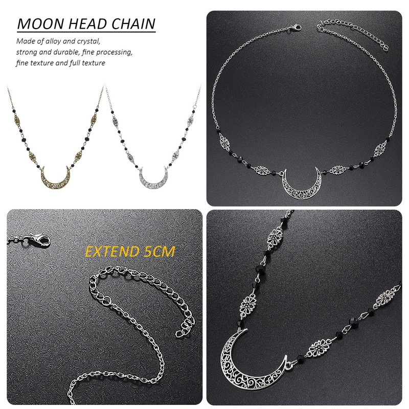 2 Pieces Crescent Moon Headband Moon Pattern Headband Black Crystal