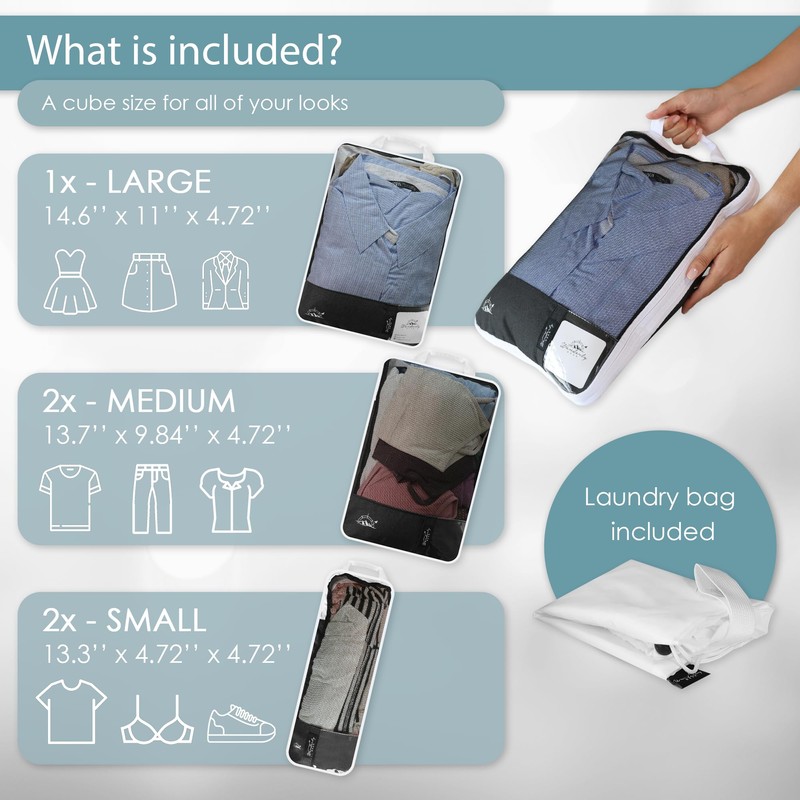 Wanderly Gear Compression Packing Cubes (Black/White 6 piece set)