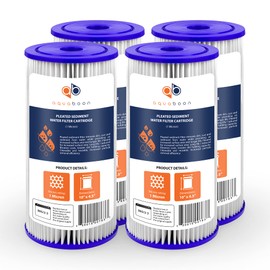 Aquaboon 1 Micron Pleated Water Filter 10 x 4.5 for Whole House Sediment Water Filter Replacement Compatible with Well Filters FXHSC, R50-BBSA (4-PACK)