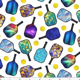 Cotton Pickleball Paddles Balls Equipment Sports White Cotton Fabric Print by The Yard (683WHITE)