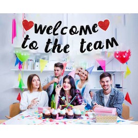 Vrogadso Pre-Strung Welcome to The Team Banner Black Glittery New Employee Member Welcome Banner Decorations for Office Party