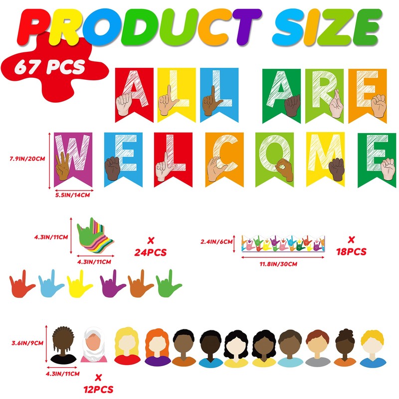 YIYDONG 67 ASL Welcome Bulletin Board Set - Classroom Flags