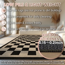 Washable Checkered Easy Jute Rug, 5x7 Black Checkerboard Boho Geometric Outdoor Indoor Patio Large Area Rugs, Low Pile Lightweight Non Slip Carpet Mat for Living Dining Room Bedroom Classroom Backyard