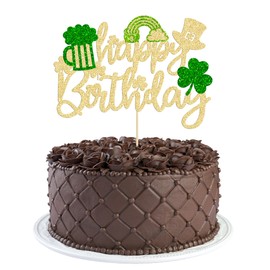 1 decoración para tarta de cumpleaños del día de San Patricio con purpurina dorada y verde para decoración de tartas de cumpleaños del día de San Patricio