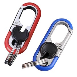 nanaxagly Men’s Car Keychain 2-Pack (Blue + Orange) - Premium Stainless Steel Key Ring with Zinc Alloy Body, Anti-Scratch Durable Design, High Elasticity Buckle for Belt/Pocket