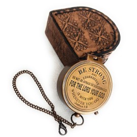 Be Strong & Courageous Brass Compass | Engraved Religious Joshua 1:9 Quote Birthday Gift, Baptism Confirmation Gifts idea for Boy Girl Men Women (Be Strong & Courageous)