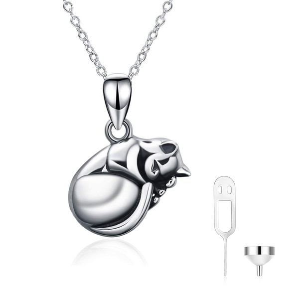 ONEFINITY Cat Urn Necklace for Ashes Sterling Silver Cat Keepsake Pet Memorial Pendant Jewelry Gift for Women Men