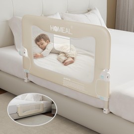 HOMEAL Bed Rail for Toddlers, 32in Swing Down Toddler Bed Rails with U-Shape Base, Foldable Baby Bed Rail Guard, Twin Size, Full Size, Queen Size, King Size Beds, Bed Rail for Baby, Beige