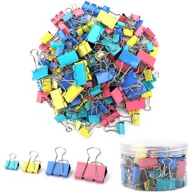 WUWEOT Pack of 272 Foldback Clips, Colourful 15/19/25/32 mm, Foldback Clips, Binder Clips, Document Clips, Metal Clips Set, Binder Clips, Paper Clips, Assorted for Office, School, Home