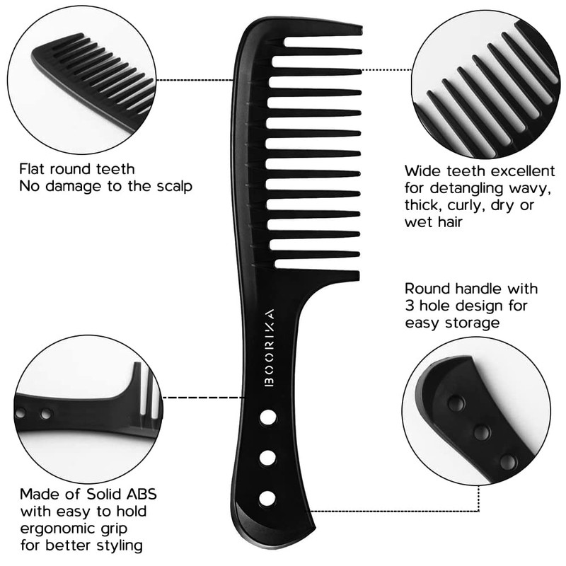 Boorika Wide-Tooth Comb C Smooth, Sturdy, and Anti-Static Comb for