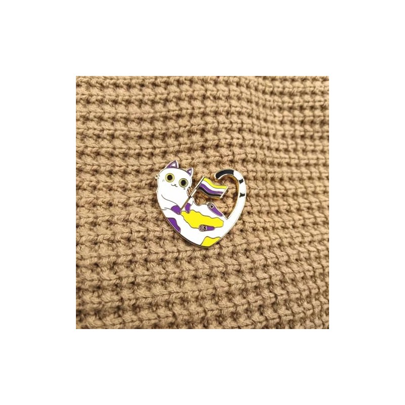 Nonbinary Color Pride Cute Cat Enamel Pin They Them Pronoun