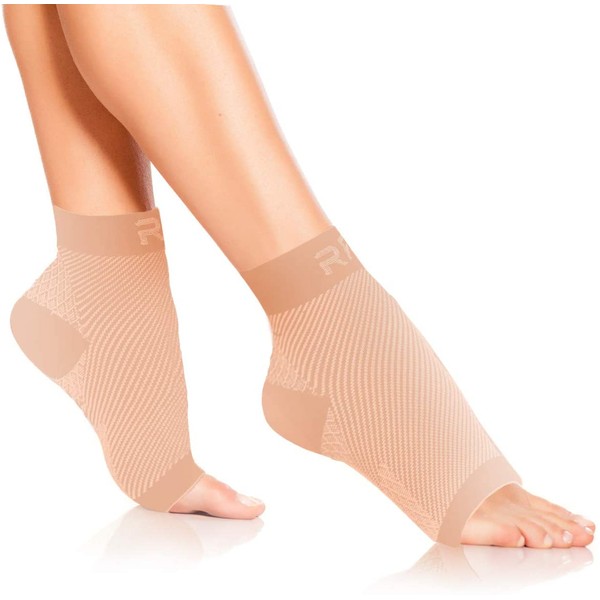 Plantar Fasciitis Foot Compression Sleeves for Injury Rehab & Joint Pain. Best Ankle Brace - Instant Relief & Support for Achilles Tendonitis, Fallen Arch, Heel Spurs, Swelling & Fatigue (Beige, SM)