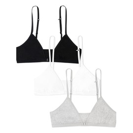 Fruit of the Loom Girls' Big Cotton Convertible Bralette, 3-Pack, Grey Heather/White/Black Hue, 36