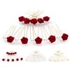 Bridal Hair Jewellery Set of 3 G Bordeaux Red 15 Pieces