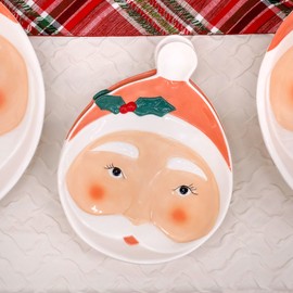 HGTV Home Collection, Ceramic Santa Plates, Set of 4 with Glossy Finish, Christmas Themed, Blush, 1in