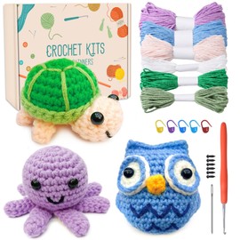 Souarts Complete Crochet Set for Beginners Animals, Crochet Knitting for Beginners Set with Crochet Hooks Yarn, Creative Knitting Set Craft Set for Adults Children Gift (Purple Green Blue)