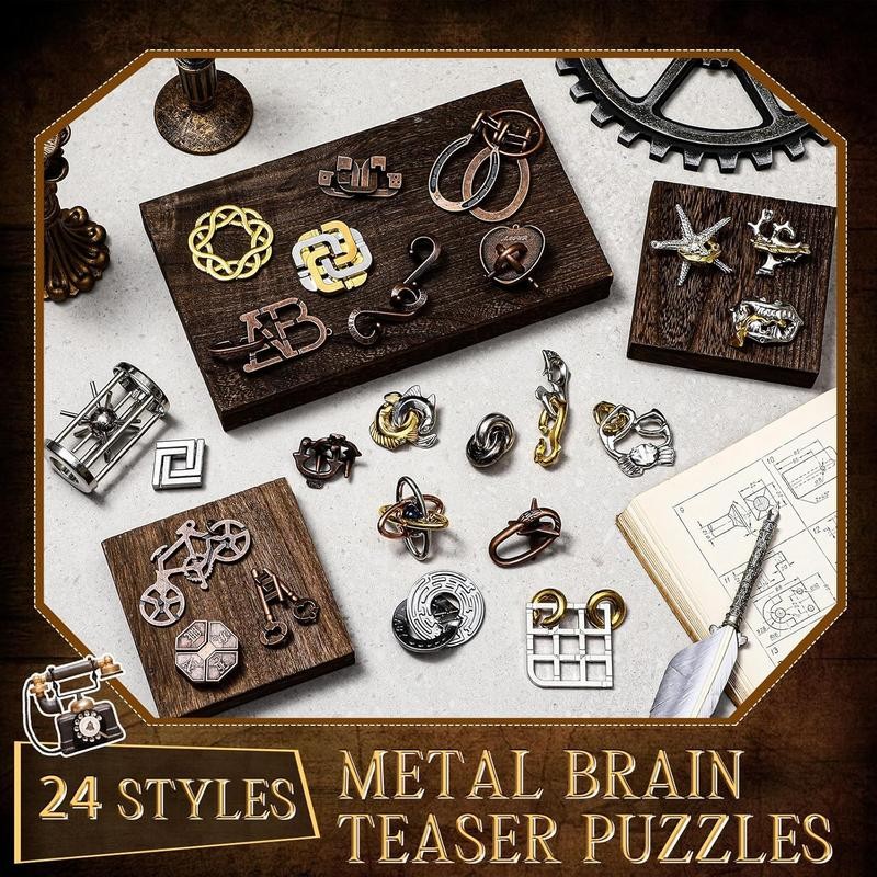 Metal Brain Teaser Puzzles 24 Pack - Assortment of Difficult