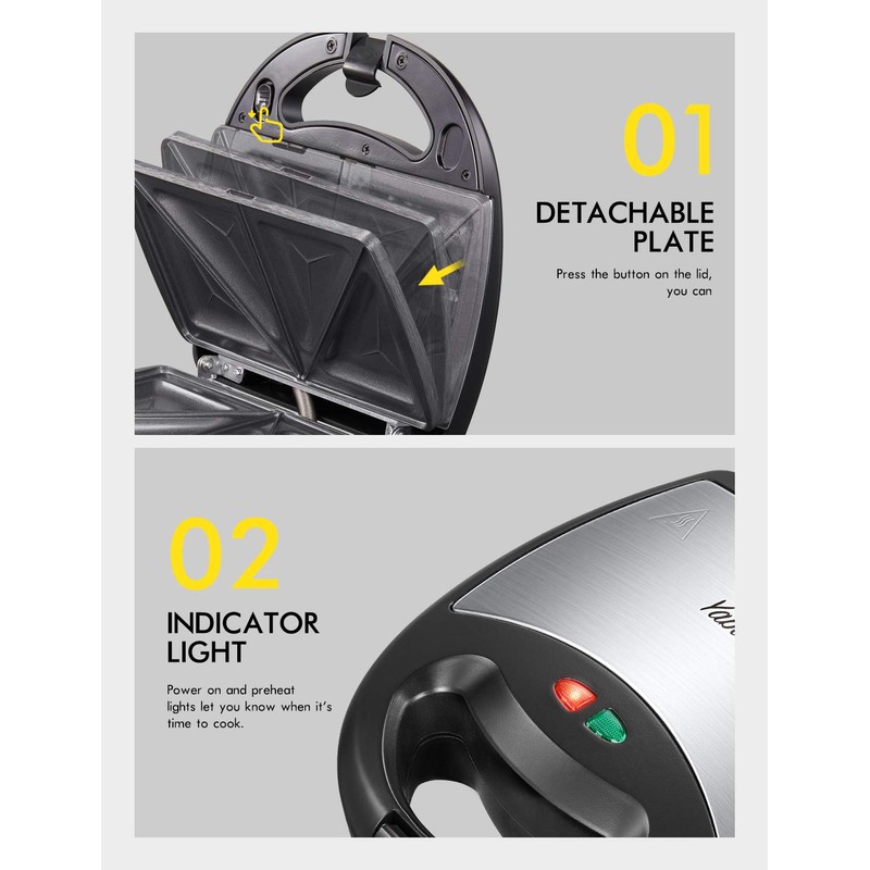 Yabano Sandwich Maker, 3 in 1 Waffle Maker, Toaster and