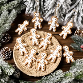 Halloscume 12 Pcs Christmas Gingerbread Skeleton Ornaments for Tree Cute Resin Skull Hanging Winter Xmas Ornaments with Ropes for Christmas Party Holiday Winter Crafts