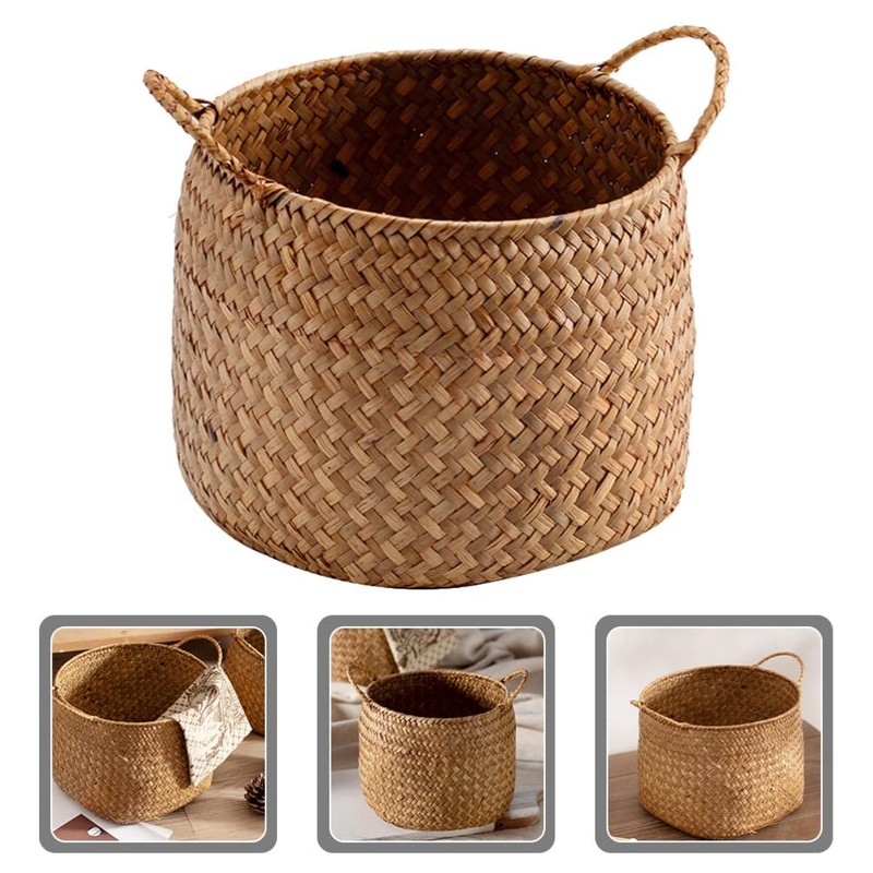 Kichvoe Rattan Storage Boxes With Handles - Cane Seagrass Plant