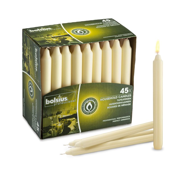 Bolsius Straight Unscented Ivory Candles Pack of 45 - 7-inch Long Candles - 6 Hour Long Burning Candles - Perfect for Emergency Candles, Chime Candles, Table Candles for Wedding, Dinner, Christmas