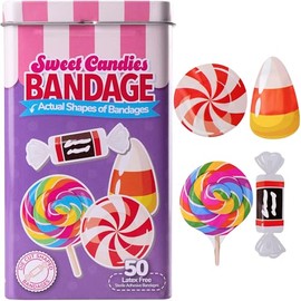 BioSwiss Vendas Autoadhesivas con Forma de Caramelos Dulces, Sin Látex, Estériles, Para el Cuidado de Heridas, Divertidos Suministros de Botiquín de Primeros Auxilios para Niños y Adultos, 50 Unidad