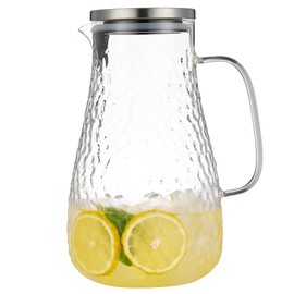 Karafu Glass Pitcher with Lid, 78 Ounces Wide Mouth Heat Resistant Water Jug for Hot/Cold Water, Ice tea and Juice Beverage Clear