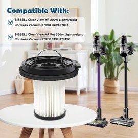 4 Pack Cleanview XR Filter Replacement Compatible with Bissell Cleanview XR Pet 300W / Cleanview XR 200W / Powerlifter Turbo Cordless Stick Vacuum 3789,3789U,3789X, 3797,3797V,3797W,Replace #1638010