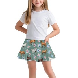 Hwiplsvny Horse Skorts for Girls 10-12 Pleated Midi Skirt with Shorts High Waisted Stretch A-Line Skorts with Pockets Lightweight Tennis Dance Golf Athletic School Skirts for Girls