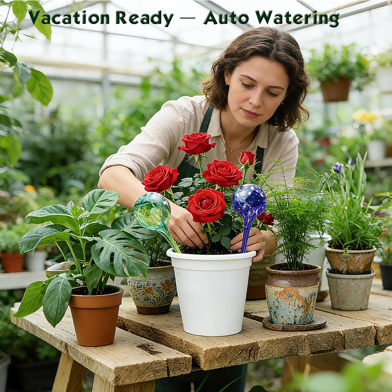 Plant Self Watering Globes, Colorful Glass Plant Watering Device Outdoor