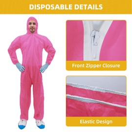 RAYGARD Colorful Disposable Coverall, PP Hazmat Suits with Hood and Elastic Cuffs for Spray Painting Industrial (Pink, X-Large)