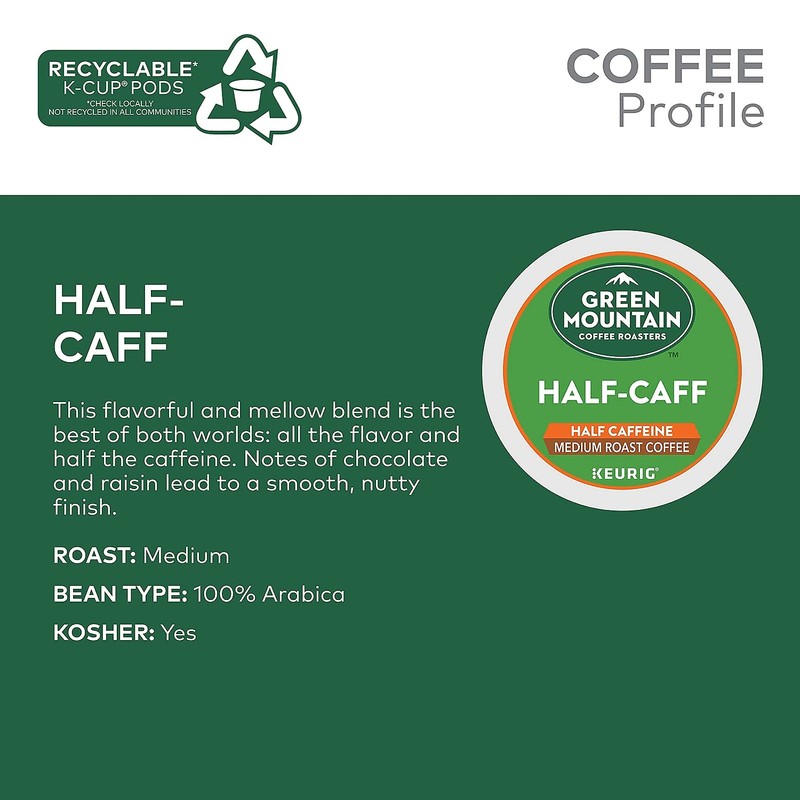 Green Mountain Coffee Roasters Half Caff, Single-Serve Keurig K-Cup Pods,