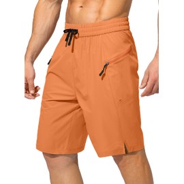 Men's Swim Trunks Quick Dry Board Shorts with Zipper Pockets Beach Shorts Bathing Suits for Men - No Mesh Liner, Dusty Orange, Medium
