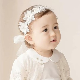 Baby Girls Cute Bow-knot Headband Stretchy Floral Double Lace Bowknot Hairbands Newborn Infants Toddlers Hair Bows Birthday Flower Headbands Hair Accessories Baby Gifts White E